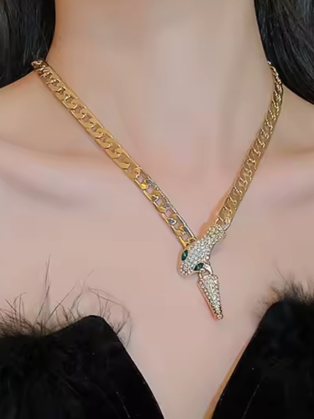Lux serpentine serpent Gold-Tone Crystal Snake Pendant Necklace
